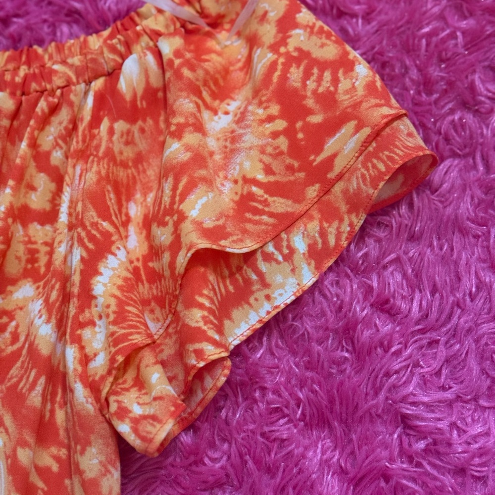 Orange Tie-Dye Dress with Lace Hem B007 - Picture 3 of 7